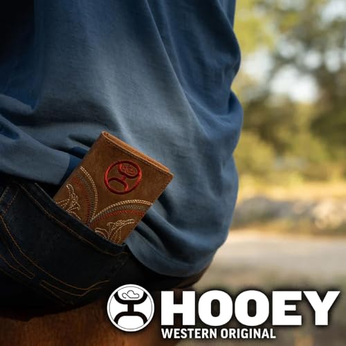 HOOEY Ranger Tan Leather Rodeo Wallet - Genuine Leather Tan Bifold with Embroidered Filigree Accents, 6 Card Slots, ID Window & Multiple Pockets - Western Wallet for Men - color: Ranger - Brown