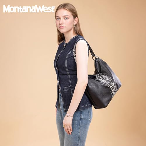 Purses for Women Hobo Bags Slouchy Shoulder Bag Tote Handbags | Stylish for Everyday Use, Zip-top Closure, Back Anti-theft Pocket, 3 Inner Pockets, Comfortable Wide Strap for Dating Errands - color: Z-black Leopard