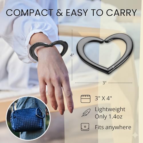 HOOK UP Purse Holder for Table Hold 30 lb, Foldable Black Pearl Bag Hanger | Heart-shaped Purse Hook for Desk | Lightweight Bag Hook for Women | Ideal for Travel, Office, Resturant - color: Black