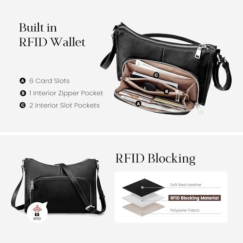 befen Genuine Leather Crossbody Bags for Women Travel Wallet Purse | Real Leather, Purse with Built in Wallet, RFID Blocking, 8 Card Slots, Crossbody Bag with Wallet, Detachable Shoulder Strap - color: Z02-black