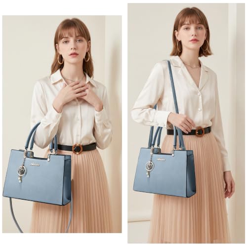 ALARION Purses and Handbags for Women Satchel Purse,PU Leather Tote Bag Crossbody Top Handle Bags with Zipper - color: Lizi Light Blue