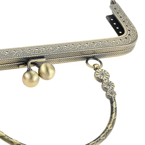 5PCS Metal Kiss Lock Purse Frame with Handle,Embossed Arch Clasp | Replacement for DIY Handbag Making, Coin Bag & Clutch Bag Repair - size: 7.9 Inch