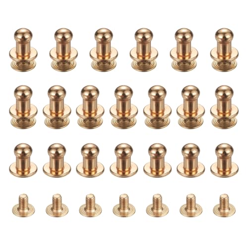TIXIPEM 5mm Ball Head Stud Rivets Screw Back [20Pcs] - Metal Round Head Button Nipple Rivet Use for Bag & Belt & Handbag & Leather Craft & DIY Decoration - [Gold] - color: Gold, size: 5mm