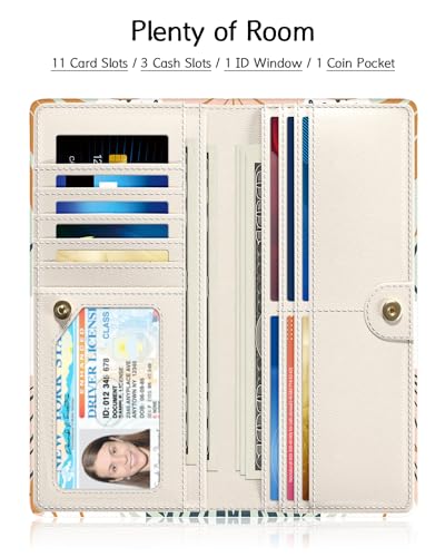 Nipichsha Womens Wallet, RFID Slim Wallets for Women, Thin Ladies Credit Card Holder Purse, Cute Leather Bifold Clutch Billfold with 11 Card Slots & ID Window, Boho Leaves | Long Ladies Billfold, RFID Slim Wallets for Women, Thin Ladies Credit Card Holder