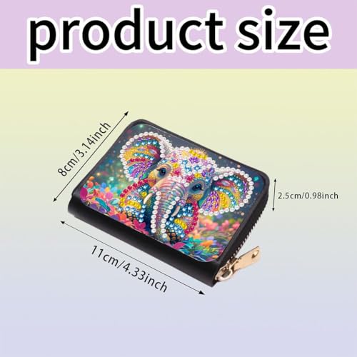 Santiway DIY Diamond Art Painting Kit - PU Leather Credit Card Holder Wallet & Coin Purse with Elephant Pattern, Zipper Organizer 4.33x3.14in for Adults - style: Elephant