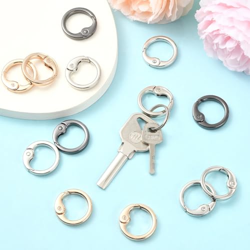 SUNNYCLUE 1 Box 18Pcs Spring Gate Rings Trigger Spring O Ring 1 Inch Metal Trigger Round Snap Buckle Keyring Hooks Clip Snap Clasp for Keychain Supplies DIY Crafts Bags Purses Handbags Strap Making - color: Gold, Silver