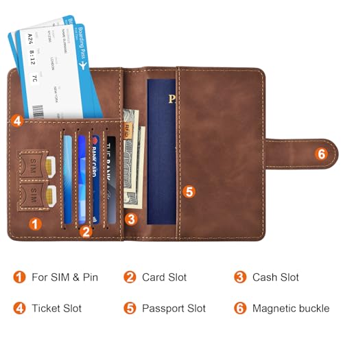 Eoehro Passport Holder for Travel Essentials, Passport Wallet Cover Case for Travel Must Haves Accessories,Passport Book Holders for Women and Men(brown) - color: brown, style: Magnetic Clasp