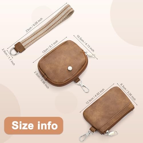 KUKOO Wristlet Wallets for Women, Zip Around Coin Purse Detachable Dual Pouch Keychain Wallet - color: Brown