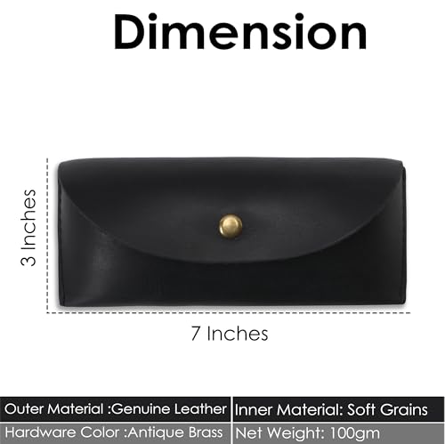 Leather Sunglasses Case Genuine Eyeglass Holder Reading Glasses Protector Vintage Eyewear Storage for Men and Women - color: Black