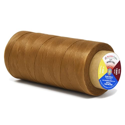 Mandala Crafts 150D 0.8mm Tan Flat Waxed Thread for Leather Sewing - color: Tan, size: Flat 150D 0.8mm 273 Yards