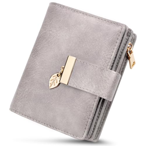 HUANLANG Small Wallets Women RFID Blocking Ladies Wallet with Zipper | Women’s Wallet Credit Card Holder, Leather, ID Window, Zipper Coin Pocket, Bifold,Perfect Gifts,Fits Small Purses,Travel,Gray - color: Light Grey