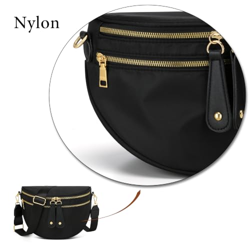 KKXIU Crossbody Bags for Women Nylon Travel Fanny Packs | Large Bum Bag | Spacious Trendy Shoulder Purse - color: Large-Black