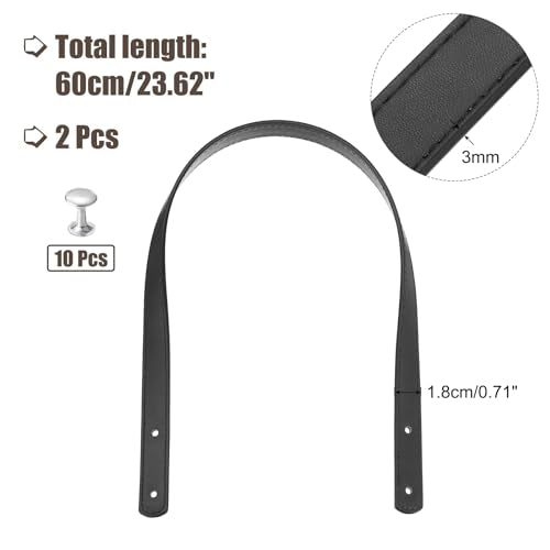 MECCANIXITY 2pcs 24 Inch (60cm) PU Leather Purse Handle, Sew On Shoulder Purse Straps Handbag Belt Band Bag Handle Bag Strap Replacement for Wallet Tote Making, Black - color: Black, size: 24 Inch