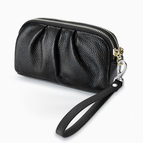 Genuine Leather Wristlet Strap - Universal Hand Lanyard Replacement - color: Silver - Black