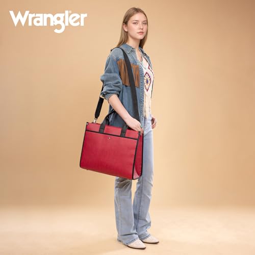 Wrangler Laptop Bag for Women 15.6 Inch Vintage Work Tote Bag for Business Briefcase Handbag with Adjustable Shoulder Strap - color: Red