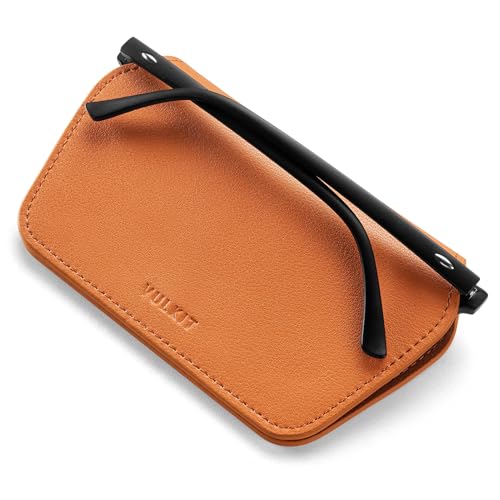 VULKIT Leather Glasses Case, Ultra Slim Sunglasses Case, Two Fixed Modes, Fits Most Eyeglasses & Sun Glasses - color: Tangerine Twist
