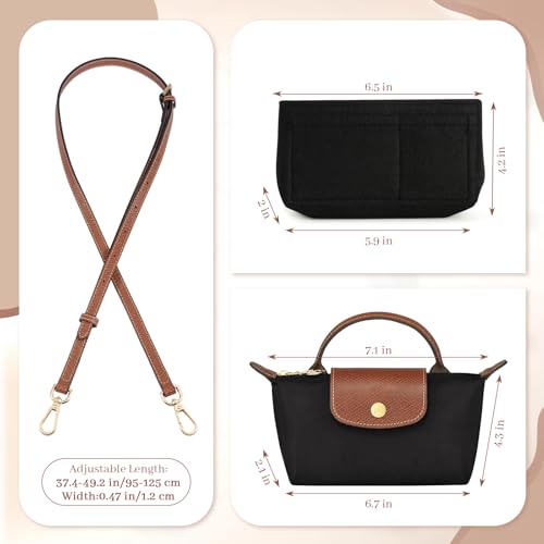 Purse Straps Replacement with Multi-Pocket Felt Handbag Organizer Insert - color: Black