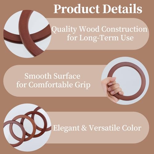 Quluxe 6 Pcs Wooden Round Shaped Handles Replacement | Decorative Bag Handle for Handmade Bag Handbags Purse Handles Crochet Straw Beach Bags- Light Brown