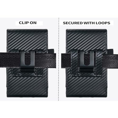Holster Pouch for Galaxy Z Fold 8 with Belt Clip & Card Holder, Luxury Carbon Fiber Leather Vertical Holster Case (Black)