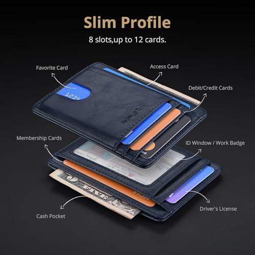 Buffway Slim Minimalist Front Pocket RFID Blocking Leather Wallets for Men and Women - Alaska Blue - color: Alaska Blue