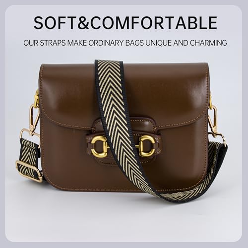 Purse Straps Replacement Crossbody Bag Strap for Purses Adjustable Wide Shoulder Straps for Women Handbags - color: Black and Gold Line Arrow