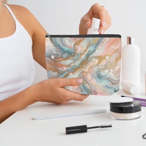 Fluid Ink Gradient Marble Makeup Bag, Cosmetic Bags for Women | Abstract Portable Travel Toiletry Bag Elegant Gift for Women Grandma Friend Auntie Nurse Graduation Birthday Christmas - color: Pastel Marble 470