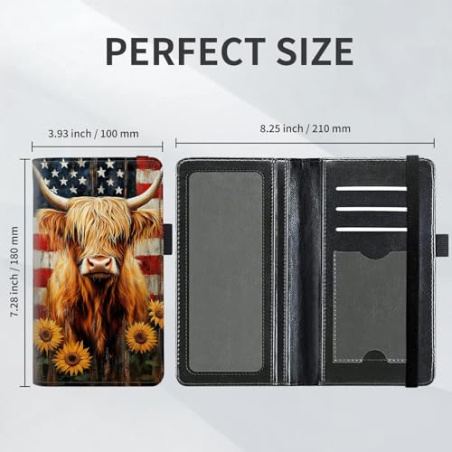Checkbook Cover for Women and Men, RFID Blocking PU Leather Checkbook Holder Wallet Case with Elastic Strap & Multiple Card Slots, for Checks and Cards, American Highland Cow - color: American Highland Cow