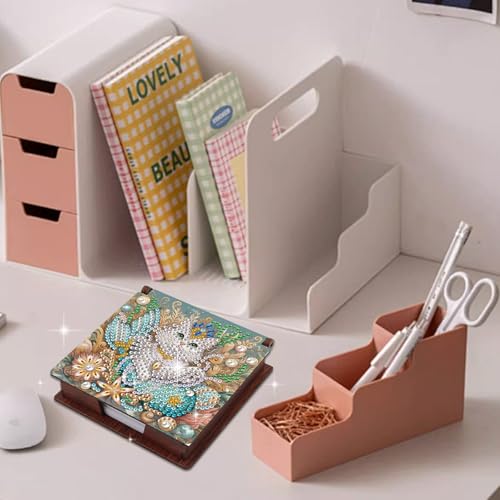 JISHSHAY Diamond Painting Note Box Cat Diamond Art Notecard Box Animal Gem Art Sticky Note Holder Gem Painting Mosaic Kits for Adults Embroidery Kit Memo Pad Holder, Contains 160 Sheets of Paper - color: Cat 1