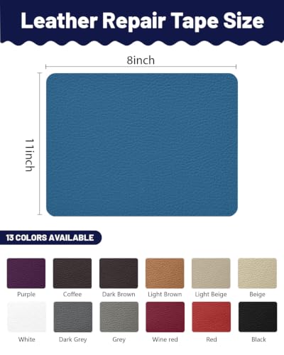 Leather Repair Patch Tape Kit,Self Adhesive Leather Repair for Sofa，Car Seat,Office Chair,Furniture,Jacket,Waterproof Strong Adhesive Vinyl Repair Kit. 8 in x 11 in,Blue - color: Blue, size: 8 in x 11 in