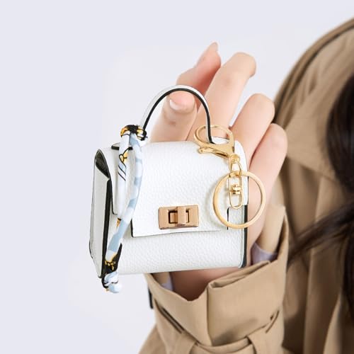 Coin Purse Mini Backpack KeyChain for Women Bag Charm for Earbuds - color: White
