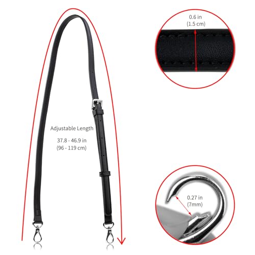 Allzedream Leather Purse Strap Replacement Crossbody Handbag Long Adjustable (Black, Silver Hardware) - color: Black, Silver Hardware