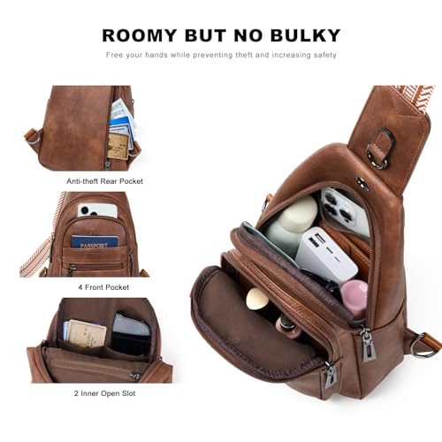 Leresas 7L Sling Bag for Women Vegan Leather Crossbody Purse Chest Bags Fashionable Trendy Fanny Pack with Travel, Brown - color: 7l-m-brown, size: 7L