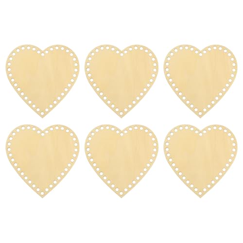 PATIKIL 6" x 6" Crochet Basket Bottom, 6Pcs Heart Shape Blank Crochet Knitting Wooden Base for DIY Craft Weaving Basket Making Supplies Home Decoration - size: 6" x 6"