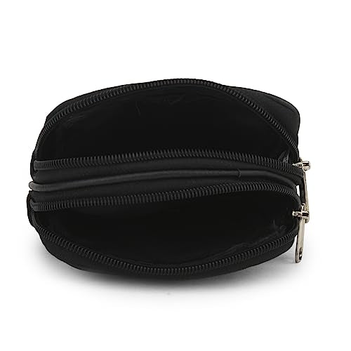 Leatherboss Genuine Leather Travel Outdoor Hiking Belt Pouch with Zipper Pocket Wallet for men women (Black) - color: Black