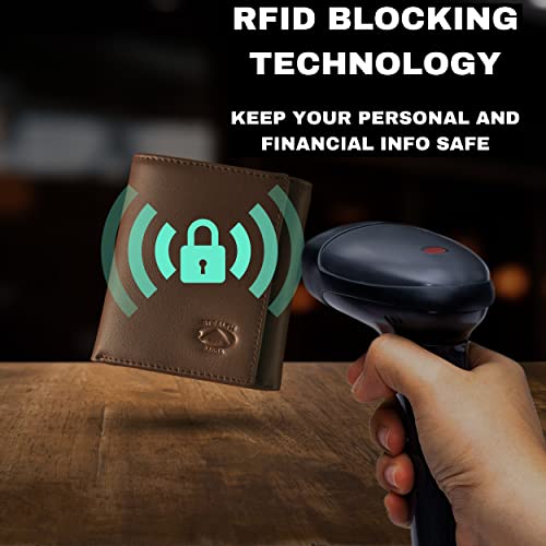 Stealth Mode Trifold Wallet for Men RFID Blocking – Genuine Napa Leather Extra Capacity Mens Wallet, 11 Card Slots, 3 ID Windows, Flip Out ID Holder, Large Tri Fold Leather Wallet for Men - Gift Ready - color: Brown