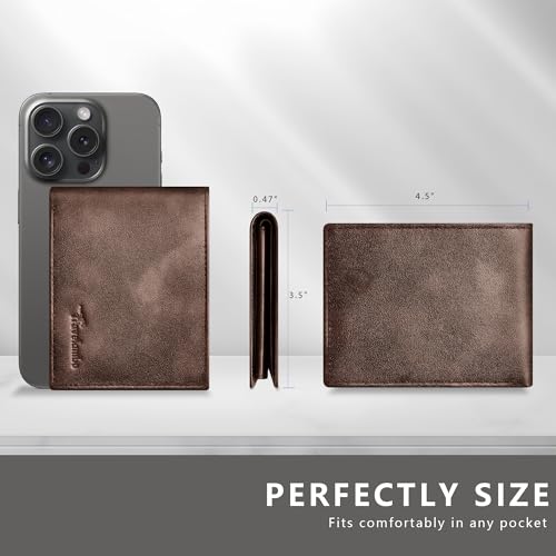 Travelambo Genuine Leather Wallet for Men with Gift Box - Handmade Bifold Stylish - Mens Wallets Rfid Blocking with 2 ID Windows - color: Pearlescent Brown