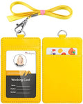 Teskyer Leather ID Badge Holder with Lanyard, Vertical Bright Yellow | Durable Nylon Lanyard, Rear Card Pocket, Scan Without Removing Card, Built to Last, Work & Cruise Ready - color: Bright Yellow, size: Vertical