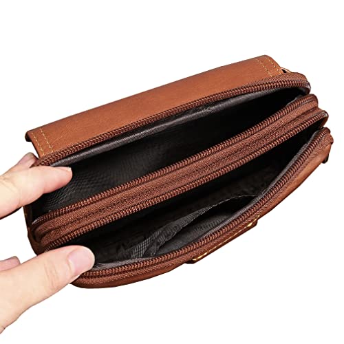 Leather Phone Belt Bag Holster Pouch for Men Loop Flip Coin Purse Case Cell Phone Waist Pack Pouch Case - color: #03brown