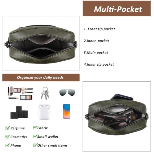 TANTOMI Small Crossbody Bag for Women, Vegan Leather Handbags Shoulder Bag for Travel, Cross Body Purse with Adjustable Strap - color: Dark Green