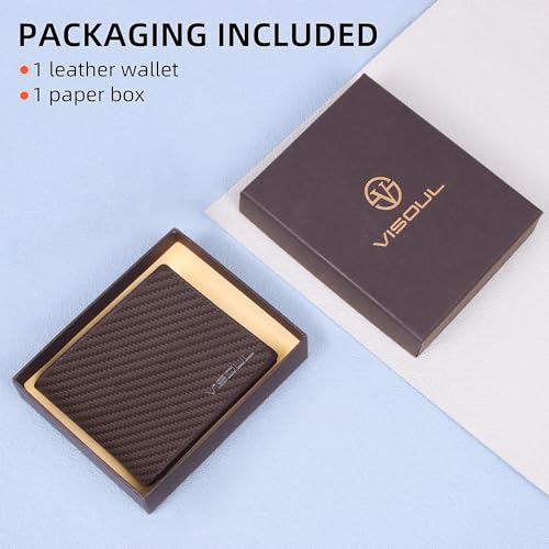 VISOUL Mens Carbon Fiber Leather Bifold Wallet with 2 ID Windows, RFID Blocking Stylish Wallet for Men with 2 Cash Compartments (Brown+Brown) - color: Brown+Brown