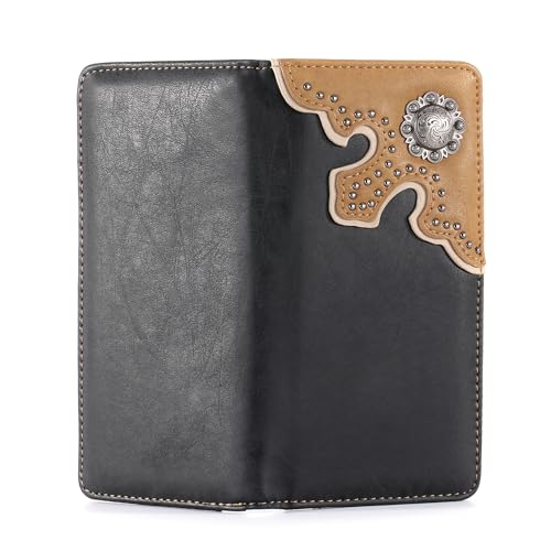Montana West Western Wallet for Men Long Bifold Wallet with Card Slots RFID Blocking Cowboy Vintage Checkbook Wallet Gift for Men - color: A-606 Black