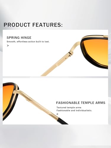 kimorn Women's Tangle Free Aviator Sunglasses, Polarized UV400 Protecion | Retro Square Frame Shades, Small-Medium Fit, Driving, Beach, Daily Wear - color: Gold+black+yellow