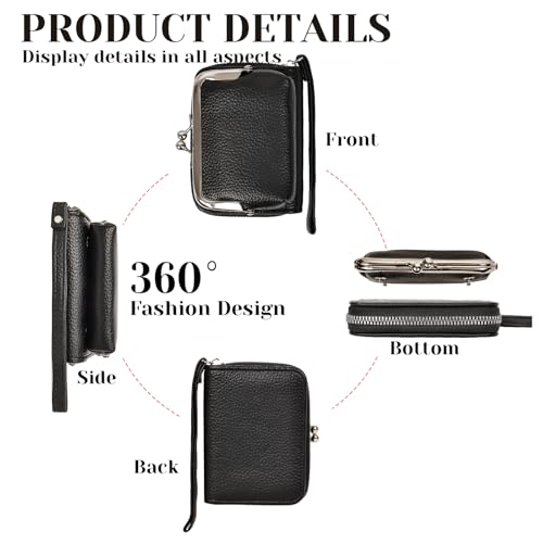 Women's Wristlet Wallet, Card Holder & Coin Purse, Small Change Purse | Small change purse for coins, small coin purse for women, wrist wallets for women, coin pouch, zip no kiss lock coin purses - color: BlackBlack