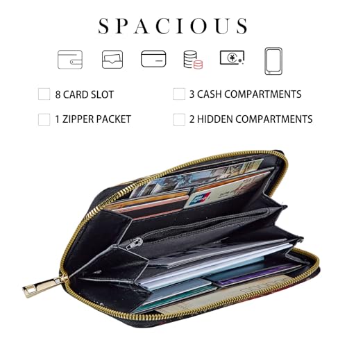 Women's RFID Blocking Zip Around Wallet with Detachable Wrist Strap – Large Capacity Leather Clutch Purse for Travel & Daily Use,American Flag Deer - color: American Flag Deer, size: Wallet-A