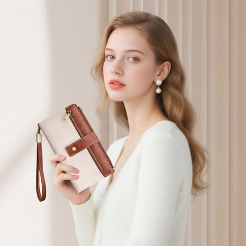 Large Wallets For Women Rfid Blocking Wallet Pu Leather Ladies Wallets Zipper Long Wallet With 24 Card Holders,2 Id Windows And Coin Pocket Wristlet Purses For Women Ladies. Brown&white - color: Brown&white