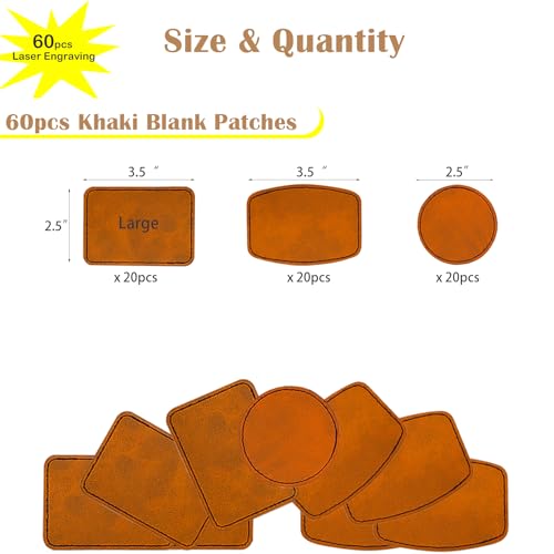 Laser Engraving Blanks - 60pcs Leatherette Khaki Hat Patches - PU Leather Iron on Hat Patch for DIY Custom Laserable Engravable Craft Gifts (60 pcs, Khaki) - color: Khaki Patches, size: 60 pcs