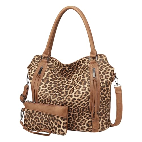 Checkered Tote Bag Large Checkered Purses for Women Plaid Hobo Shoulder Bag Multiple Pockets Tote Handbags - color: D01-brown Leopard