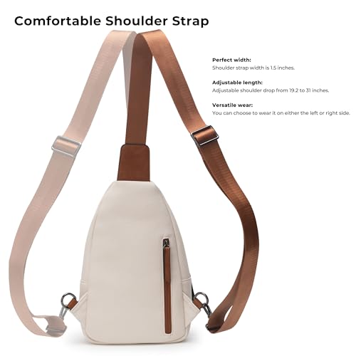 Alldaily Large Sling Bag for Women Crossbody Purse Leather Fashionable Trendy Chest Bag for Travel, Fanny Pack (White) - color: White With Brown