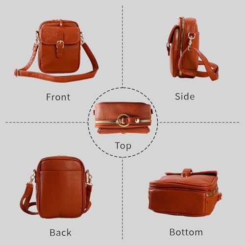 Leather Crossbody Bag for Women,Anti-Theft Messenger Bag with Large Capacity,Built-in Purse Card Slots Shoulder Sling Bag - color: Brown