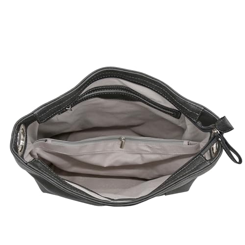 Hobo Shoulder Bag with Big Snap Hook Hardware - color: Charcoal Grey